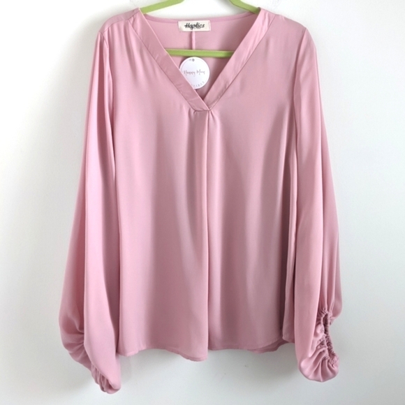 HAPTICS Blush Pink Poet Style Femme Statement sleeve Blouse M - Picture 1 of 11